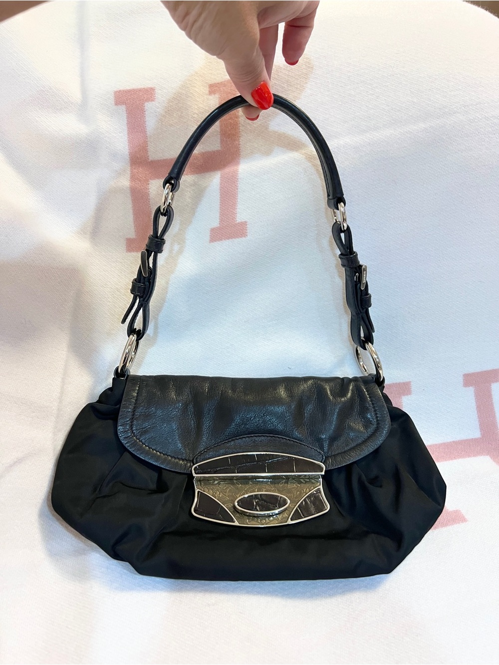 PRADA⭐️Black nylon/leather push lock Bag with Silver Hardware! Offers welcome!